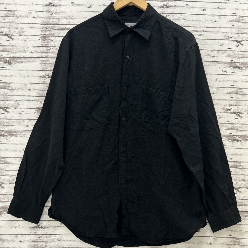Ermenegildo Zegna Sport Shirt Men S Black Cotton Blend Made In Italy Long Sleeve - Picture 2 of 10